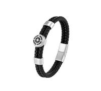 PVUVTNAHW Bracciale Rigido a Due File in Pelle Intrecciata Rosso Blu Moda con ciondoli a Forma di Bussola in Acciaio Inossidabile da Uomo(23cm,Svart)