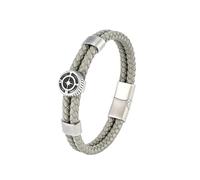PVUVTNAHW Bracciale Rigido a Due File in Pelle Intrecciata Rosso Blu Moda con ciondoli a Forma di Bussola in Acciaio Inossidabile da Uomo(19cm,Gray)