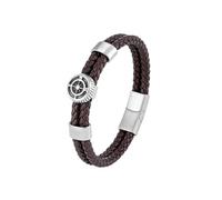 PVUVTNAHW Bracciale Rigido a Due File in Pelle Intrecciata Rosso Blu Moda con ciondoli a Forma di Bussola in Acciaio Inossidabile da Uomo(19cm,Coffee)