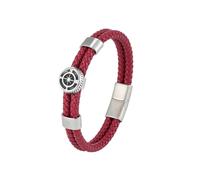 PVUVTNAHW Bracciale Rigido a Due File in Pelle Intrecciata Rosso Blu Moda con ciondoli a Forma di Bussola in Acciaio Inossidabile da Uomo(19cm,Red)