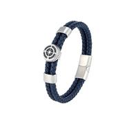 PVUVTNAHW Bracciale Rigido a Due File in Pelle Intrecciata Rosso Blu Moda con ciondoli a Forma di Bussola in Acciaio Inossidabile da Uomo(21cm,Dark Blue)