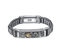 PVUVTNAHW Bracciale Uomo Vintage in Argento Massiccio S925 retrò Lucky Pixiu, Stile Spesso, Gioielli di personalità di Tendenza prepotente(18cm)