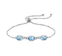 PVUVTNAHW Braccialetti in Argento Sterling 925 Massiccio for Donna con Topazio Azzurro Cielo Naturale Regolabile