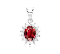 PVUVTNAHW Ciondolo Diana ovale da 2,67 ct in zaffiro creato, rubino, smeraldo nano, senza catena, in argento Sterling 925 for donna(Created Ruby)