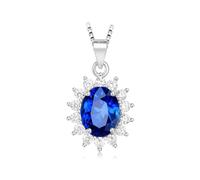 PVUVTNAHW Ciondolo Diana ovale da 2,67 ct in zaffiro creato, rubino, smeraldo nano, senza catena, in argento Sterling 925 for donna(Created Sapphire)