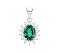 PVUVTNAHW Ciondolo Diana ovale da 2,67 ct in zaffiro creato, rubino, smeraldo nano, senza catena, in argento Sterling 925 for donna(Nano Emerald)