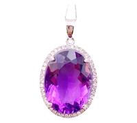 PVUVTNAHW Ciondolo in ametista ovale naturale, pietra preziosa a grana grande, collana da donna in argento Sterling 925