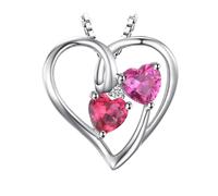 PVUVTNAHW Ciondolo in Argento Sterling 925 con Rubino e Zaffiro Rosa a Forma di Cuore d'Amore for Gioielli da Donna Senza Catena