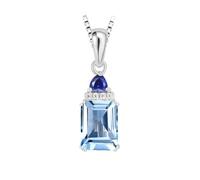 PVUVTNAHW Ciondolo in argento sterling 925 con topazio azzurro cielo taglio smeraldo e zaffiro creato, senza catena, for donna