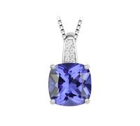 PVUVTNAHW Ciondolo in zaffiro creato a cuscino da 4,73 ct, smeraldo nano e tanzanite, senza catena, in argento sterling 925, for donna(Created Tanzanite)