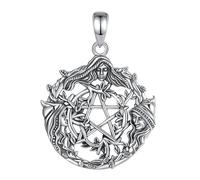 PVUVTNAHW Ciondolo pentagramma della dea della luna tripla in argento sterling 925, collana di amuleti pagani Wicca, gioielli for donne e uomini(Only pendant)
