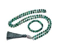 PVUVTNAHW Collana annodata Japamala con Agata Verde a Strisce da 8 mm Collana 108 Mala con Perline Meditazione Yoga Benedizione Set di Gioielli Ciondolo Tibetano(Necklace Bracket)