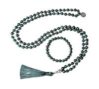 PVUVTNAHW Collana con 108 Perle di Mala annodate in Occhio di Tigre Verde Naturale da 8 mm, Gioielli for benedizione, Meditazione e Yoga(Necklace Bracket)