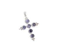 PVUVTNAHW Collana con ciondolo in argento con gemme naturali, elegante e classica a forma di croce, con vari colori di gemme.(Iolite pendant)