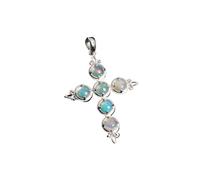 PVUVTNAHW Collana con ciondolo in argento con gemme naturali, elegante e classica a forma di croce, con vari colori di gemme.(Opal pendant)