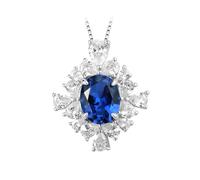PVUVTNAHW Collana con ciondolo in zaffiro creato da 8 * 10 mm, in argento sterling 925, for donna, elegante gioiello quotidiano