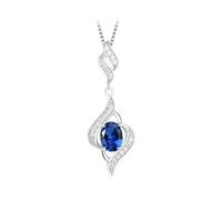 PVUVTNAHW Collana con ciondolo ovale in zaffiro creato da 1,75 ct e topazio azzurro cielo, senza catena, in argento Sterling 925, for donna(Created Sapphire)