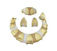 PVUVTNAHW Collana con colletto girocollo grosso rotondo placcato oro, orecchini pendenti, bracciale, anello, set di gioielli for la festa nuziale(Mix)