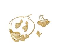 PVUVTNAHW Collana con colletto placcato in oro di grandi dimensioni, orecchini pendenti, bracciale, anello, girocollo, set di gioielli for la festa nuziale