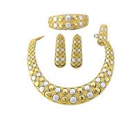 PVUVTNAHW Collana con colletto tondo bicolore placcato oro, orecchini pendenti, bracciale, anello, set di gioielli for la festa nuziale(Silver)