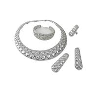 PVUVTNAHW Collana con colletto tondo bicolore placcato oro, orecchini pendenti, bracciale, anello, set di gioielli for la festa nuziale(Gold)