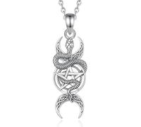 PVUVTNAHW Collana con pentagramma serpente in argento sterling 925, ciondolo con dea tripla della luna, amuleto, gioielli pagani for donna uomo(With 18 inch chain)