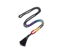 PVUVTNAHW Collana con Perle di Mala annodate in onice Nero da 8 mm, 7 Chakra, 108, for Meditazione, Yoga, Preghiera, Rosario for Uomini e Donne