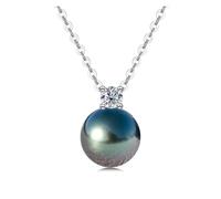 PVUVTNAHW Collana con perle nere di Tahiti naturali da 0,3 ct, diamanti e moissanite, collana in argento sterling 925(10-11mm)