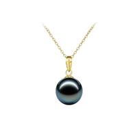 PVUVTNAHW Collana di perle nere di acqua di mare con ciondolo in perle di Tahiti in oro 18k for donna, for tutti i giorni(9-10mm)
