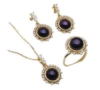 PVUVTNAHW Collana e orecchini di perle d'acqua dolce naturali, set di gioielli di perle alla moda for donna(Svart)