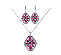 PVUVTNAHW Collana e orecchini turchi vintage con fiore in resina rossa e rosa, accessori for gioielli da donna