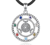 PVUVTNAHW Collana in argento sterling 925 con ruota di Ecate 7 Chakra Tripla dea della luna Amuleto Ciondolo Strega Gioielli for donna Uomo(With 24inch rope)