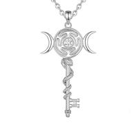 PVUVTNAHW Collana in argento sterling 925 con ruota di Ecate, chiave serpente, tripla dea della luna, ciondolo strega, gioielli, personalità for le donne(With 18 inch chain)