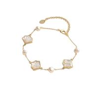 PVUVTNAHW Delicato Bracciale in Conchiglia, in Argento Sterling 925, Ispirato all'oceano, con Catena a Maglie in Conchiglia(14K Gold)