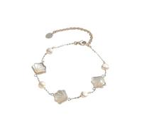 PVUVTNAHW Delicato Bracciale in Conchiglia, in Argento Sterling 925, Ispirato all'oceano, con Catena a Maglie in Conchiglia(Silver)