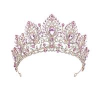 PVUVTNAHW Diadema Giallo Regina Diadema Corone da Sposa for Donne Diademi Abito da Sposa Corona Gioielli for Capelli Copricapo di Compleanno della Principessa(Gold Pink)