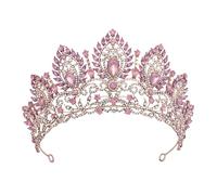 PVUVTNAHW Diadema Giallo Regina Diadema Corone da Sposa for Donne Diademi Abito da Sposa Corona Gioielli for Capelli Copricapo di Compleanno della Principessa(Gold Opal Pink)