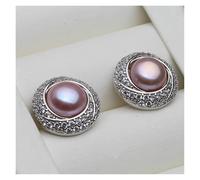 PVUVTNAHW Grandi orecchini a bottone con perle d'acqua dolce, orecchini con perle naturali piatte in argento sterling 925 for donna(Purple)