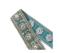 PVUVTNAHW Nastro di pizzo ricamato con paillettes e linea dorata retrò da 2/5 iarde, 45 mm, for colletto decorativo di abbigliamento cosplay(Green,45mm-2Yards)