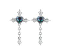 PVUVTNAHW Orecchini a bottone con croce retrò in argento sterling 925, orecchini a catena vintage con zirconi cubici, gioielli da donna