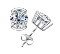 PVUVTNAHW Orecchini a bottone con moissanite ovale di colore D da 1 ct/2 ct, in argento sterling 925 placcato oro 18 carati(2CT)