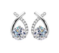 PVUVTNAHW Orecchini a bottone da donna in argento sterling 925 placcato oro 18 carati con diamanti e moissanite di colore D da 4 carati.(Silver)