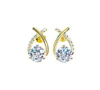 PVUVTNAHW Orecchini a bottone da donna in argento sterling 925 placcato oro 18 carati con diamanti e moissanite di colore D da 4 carati.(Gold)