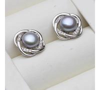PVUVTNAHW Orecchini a bottone in acqua dolce naturale con perle da sposa, orecchini in argento 925 con perle for donna(Gray)