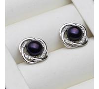 PVUVTNAHW Orecchini a bottone in acqua dolce naturale con perle da sposa, orecchini in argento 925 con perle for donna(Svart)