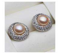 PVUVTNAHW Orecchini a bottone in argento sterling 925 con conchiglia e perle naturali d'acqua dolce for donna(Pink)
