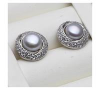 PVUVTNAHW Orecchini a bottone in argento sterling 925 con conchiglia e perle naturali d'acqua dolce for donna(Gray)