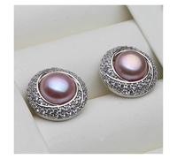 PVUVTNAHW Orecchini a bottone in argento sterling 925 con conchiglia e perle naturali d'acqua dolce for donna(Purple)