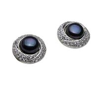 PVUVTNAHW Orecchini a bottone in argento sterling 925 con conchiglia e perle naturali d'acqua dolce for donna(Svart)