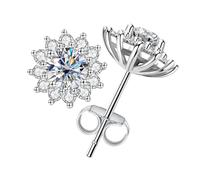 PVUVTNAHW Orecchini a bottone in argento sterling 925 con diamanti e moissanite di colore D da 1 carato in totale, for donna.